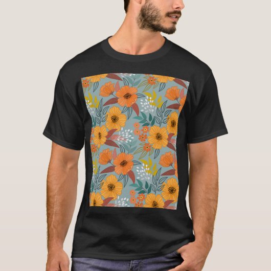 Kleurrijke Hand getrokken bloemen patroon T-shirt (Voorkant)