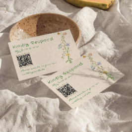 Kleurrijke Hand Getrokken Bloemen QR Code Huwelijk RSVP Kaartje