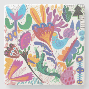 Kleurrijke Hand getrokken Floral & Planten Stenen Onderzetter