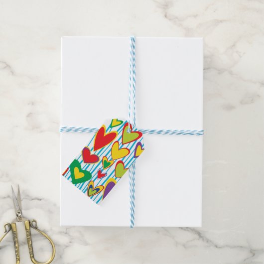 Kleurrijke Hand getrokken harten cadeau Label Cadeaulabel (Met Touw)