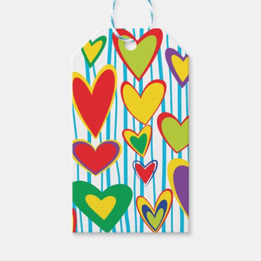 Kleurrijke Hand getrokken harten cadeau Label Cadeaulabel (Voorkant)
