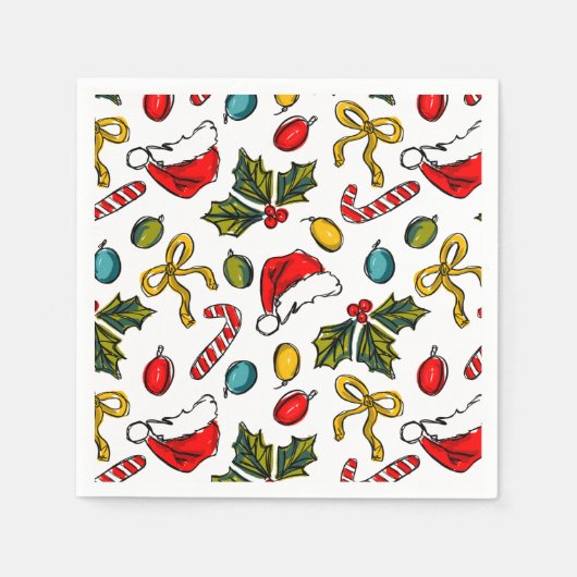 Kleurrijke Hand Getrokken Kerst Geïllustreerde Sch Servet (Voorkant)