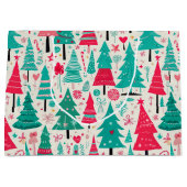 Kleurrijke hand getrokken kerstboom patroon groot cadeauzakje (Voorkant)