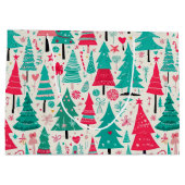 Kleurrijke hand getrokken kerstboom patroon groot cadeauzakje (Achterkant)