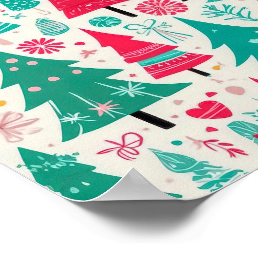 Kleurrijke hand getrokken kerstboom patroon poster (Hoek)