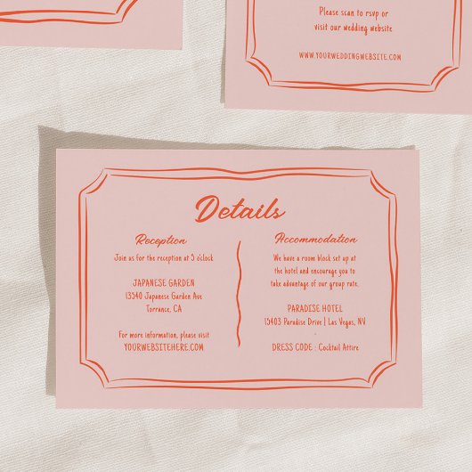 Kleurrijke Hand getrokken leuke bruiloft details Informatiekaartje