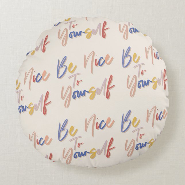 Kleurrijke Hand getrokken Motivatie Patroon Rond Kussen (Voorkant)