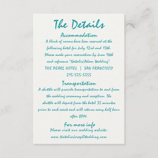 Kleurrijke Hand getrokken strand unieke bruiloft d Informatiekaartje (Voorkant)