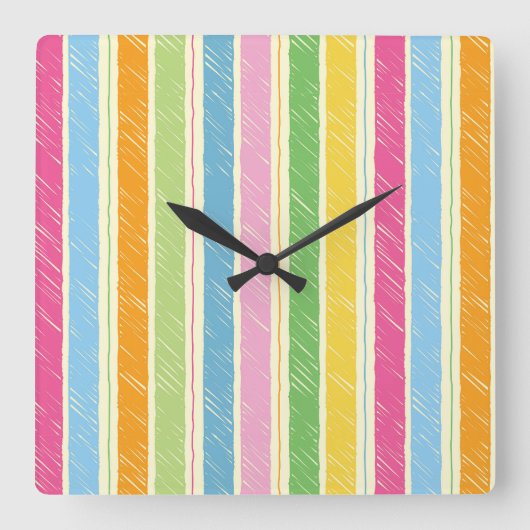 Kleurrijke hand getrokken strepen patroon vierkante klok (Voorkant)