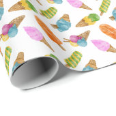 Kleurrijke hand getrokken waterverf ijspatroon cadeaupapier (Rol Hoek)