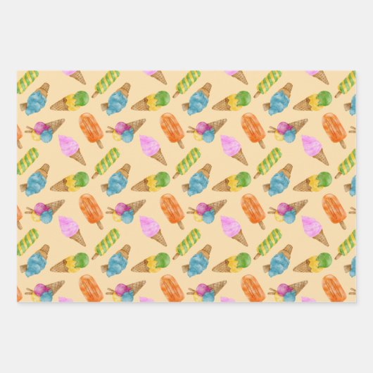 Kleurrijke hand getrokken waterverf ijspatroon inpakpapier vel (Voorkant 3)