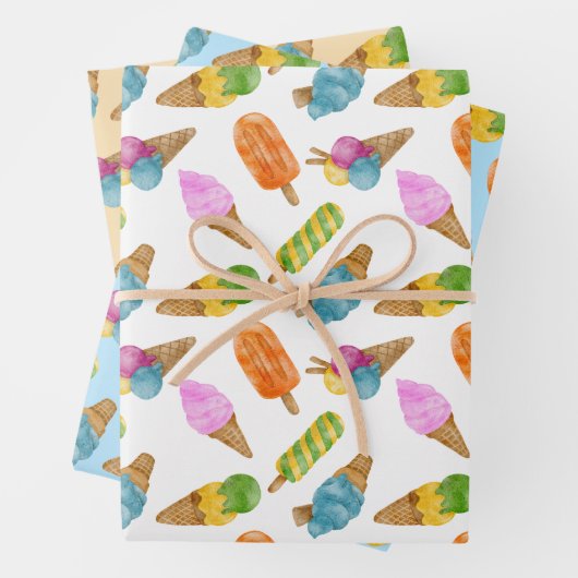 Kleurrijke hand getrokken waterverf ijspatroon inpakpapier vel (In situ)