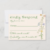 Kleurrijke Hand getrokken Wildflower Pastel Weddin RSVP Kaartje (Voorkant)