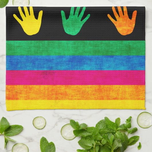 Kleurrijke Handafdruk Abstract Patroon Theedoek (Gevouwen)