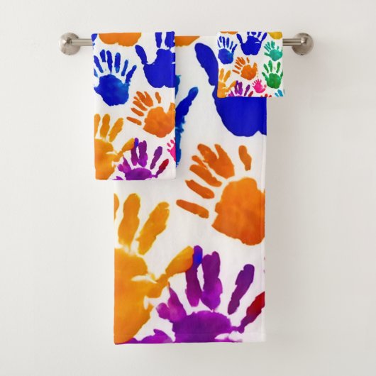 Kleurrijke Handafdruk Bad Handdoek (Insitu)