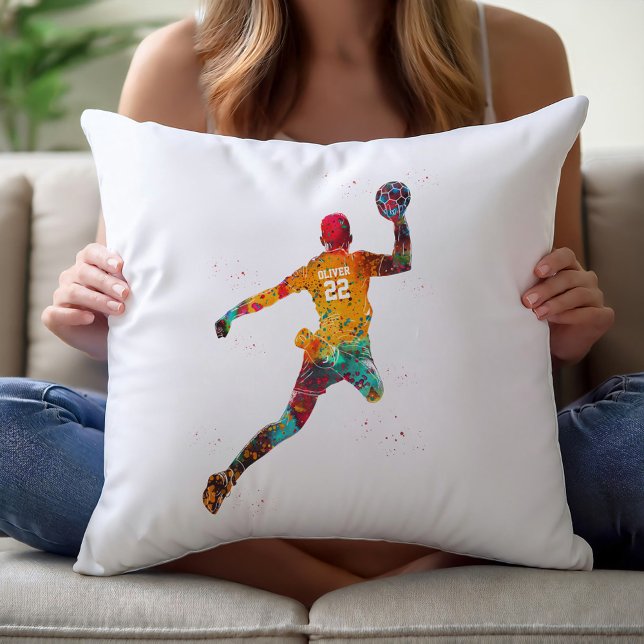 Kleurrijke Handbalspeler Kussen (Creator heeft geüpload)