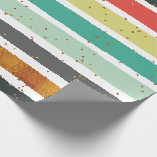 Kleurrijke handbediende strepen met goudglitter cadeaupapier (Hoek)