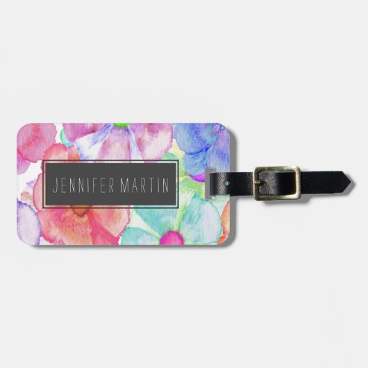 Kleurrijke handbediende Waterverf bloemen Bagagelabel (Voorkant horizontaal)