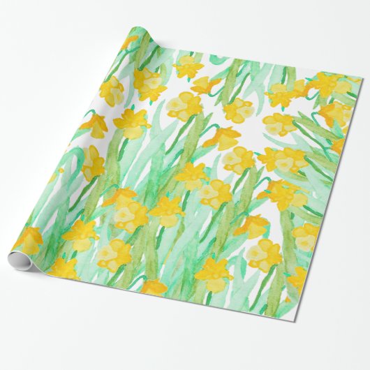 Kleurrijke handbeschilderde waterverf daffodilbloe cadeaupapier (Uitgerold)