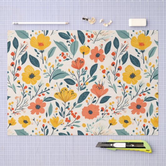 Kleurrijke Handgeschilderde Bloembloemen Tissuepapier (Craft)