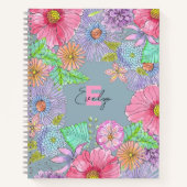 Kleurrijke handgeschilderde bloemen en bladeren bo notitieboek (Voorkant)