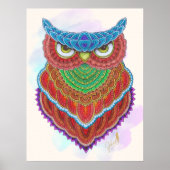 Kleurrijke handgeschilderde uil poster (Voorkant)