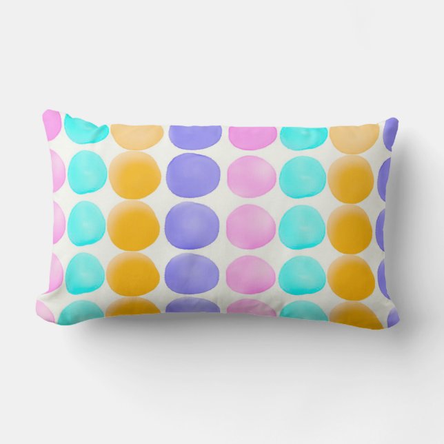 Kleurrijke handgeschilderde waterverf stippen kussen (Voorkant)