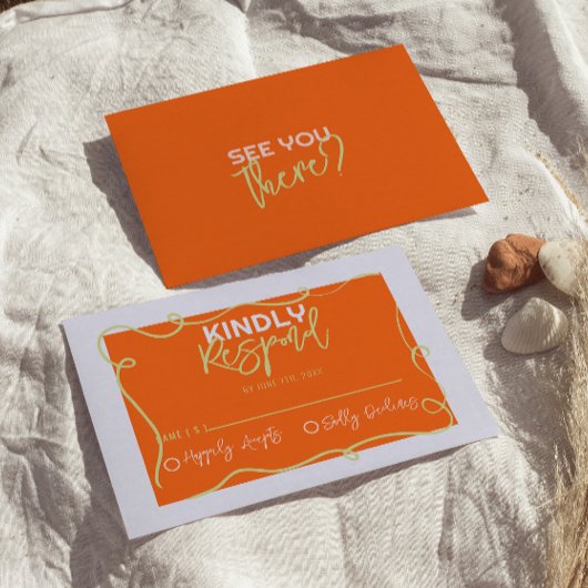 Kleurrijke handgeschreven eigenzinnige Schattigee  RSVP Kaartje