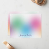 Kleurrijke Handgeschreven Monogram Regenboog Sjabl Notitiekaartje (Voorkant / Achterkant in situ)