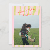 Kleurrijke Handgeschreven Retro Pinstripe Foto Bru Save The Date (Voorkant)