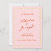 Kleurrijke Handgeschreven Retro Pinstripe Foto Bru Save The Date (Achterkant)