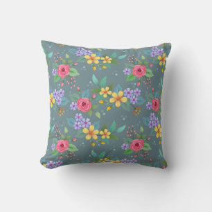 Kleurrijke handgetekende bloemen patroon ontwerp kussen