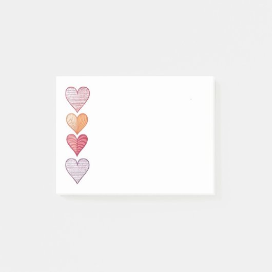 Kleurrijke handgetekende harten post-it® notes (Voorkant)