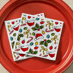 Kleurrijke handgetekende kerst geïllustreerde sche servet