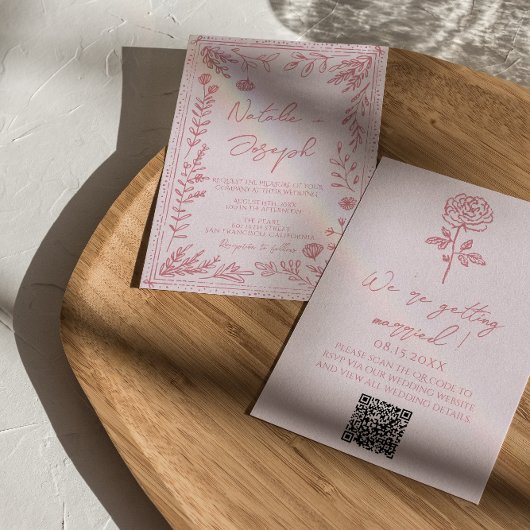 Kleurrijke Handgetekende QR Code Bloemetuin Bruilo Kaart