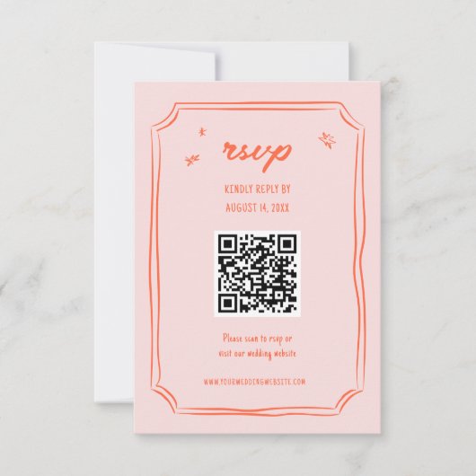 Kleurrijke handgetekende trouwfeest QR RSVP-kaarte RSVP Kaartje (Voorkant)