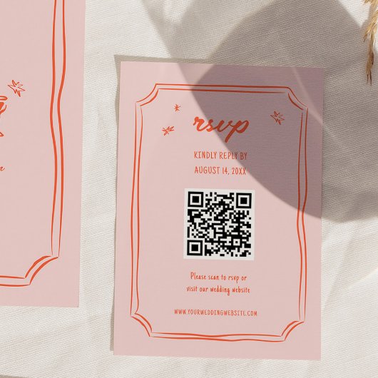 Kleurrijke handgetekende trouwfeest QR RSVP-kaarte RSVP Kaartje