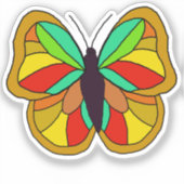 Kleurrijke Handgetekende Vlinder Goud Sticker (Voorkant)