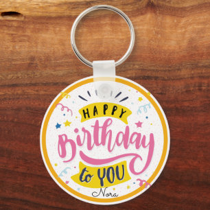 Kleurrijke Handlettering Gelukkige Verjaardag Conf Sleutelhanger