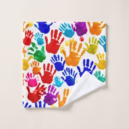 Kleurrijke HandPrint Bad Handdoek (Wasdoekje)