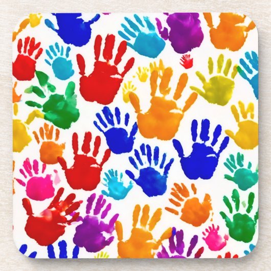 Kleurrijke HandPrint Bier Onderzetter (Voorkant)