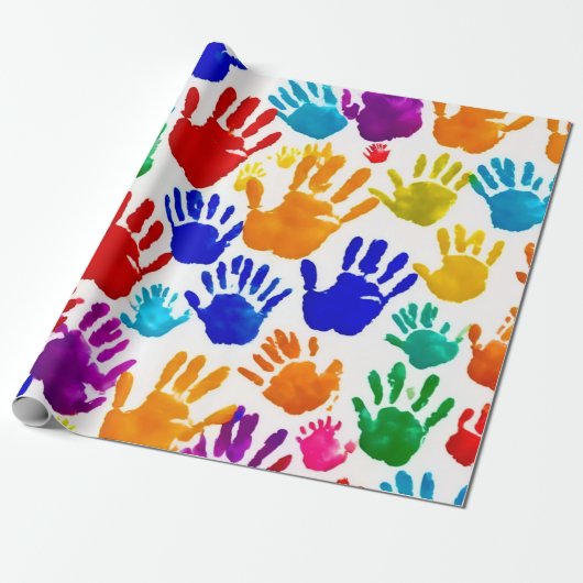 Kleurrijke HandPrint Cadeaupapier (Uitgerold)