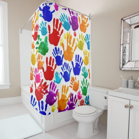 Kleurrijke HandPrint Douchegordijn (In situ)