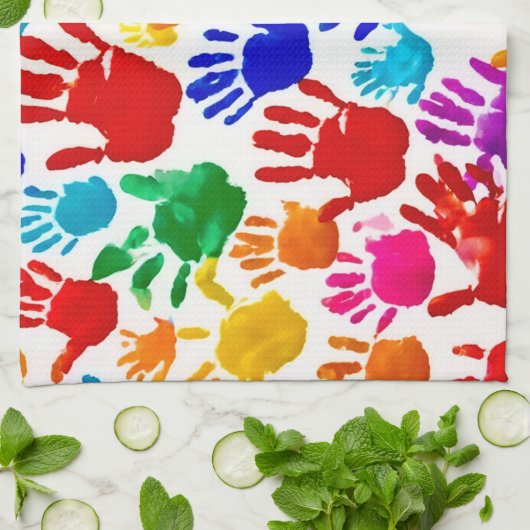 Kleurrijke HandPrint Theedoek (Gevouwen)