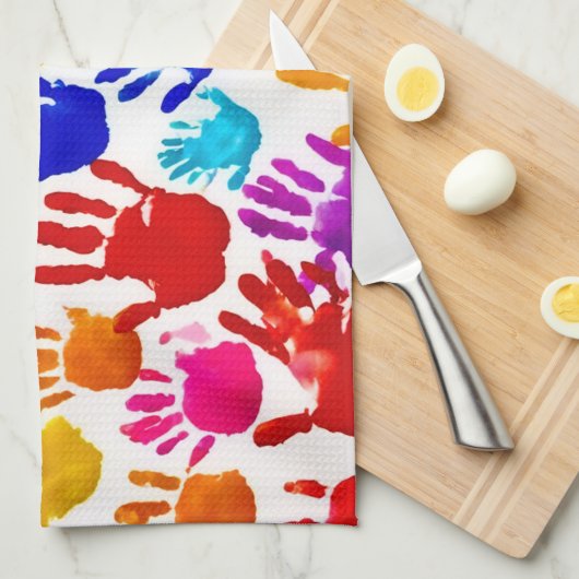 Kleurrijke HandPrint Theedoek (Quarter Fold)