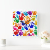 Kleurrijke HandPrint Vierkante Klok (Huis)