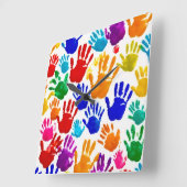 Kleurrijke HandPrint Vierkante Klok (Hoek)