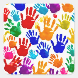 Kleurrijke HandPrint Vierkante Sticker