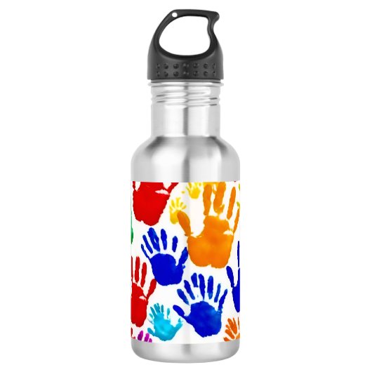 Kleurrijke HandPrint Waterfles (Voorkant)