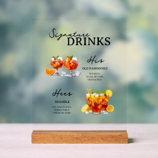 Kleurrijke handtekeningcocktails Huwelijk Tafelkaa Acryl Bord